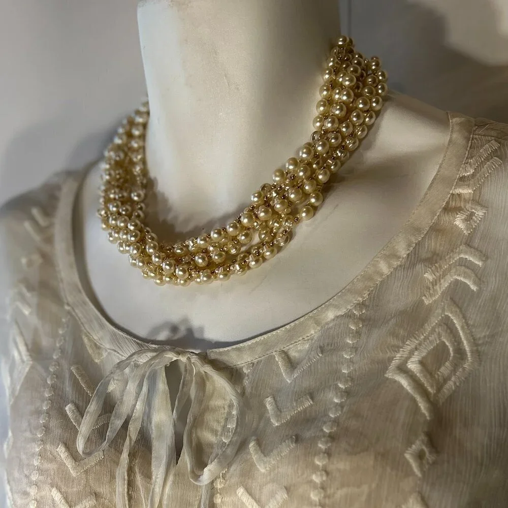 Pearl & Gold Beads 6-strand Necklace Chic Wardrobe Staple Timeless Dressy Paris